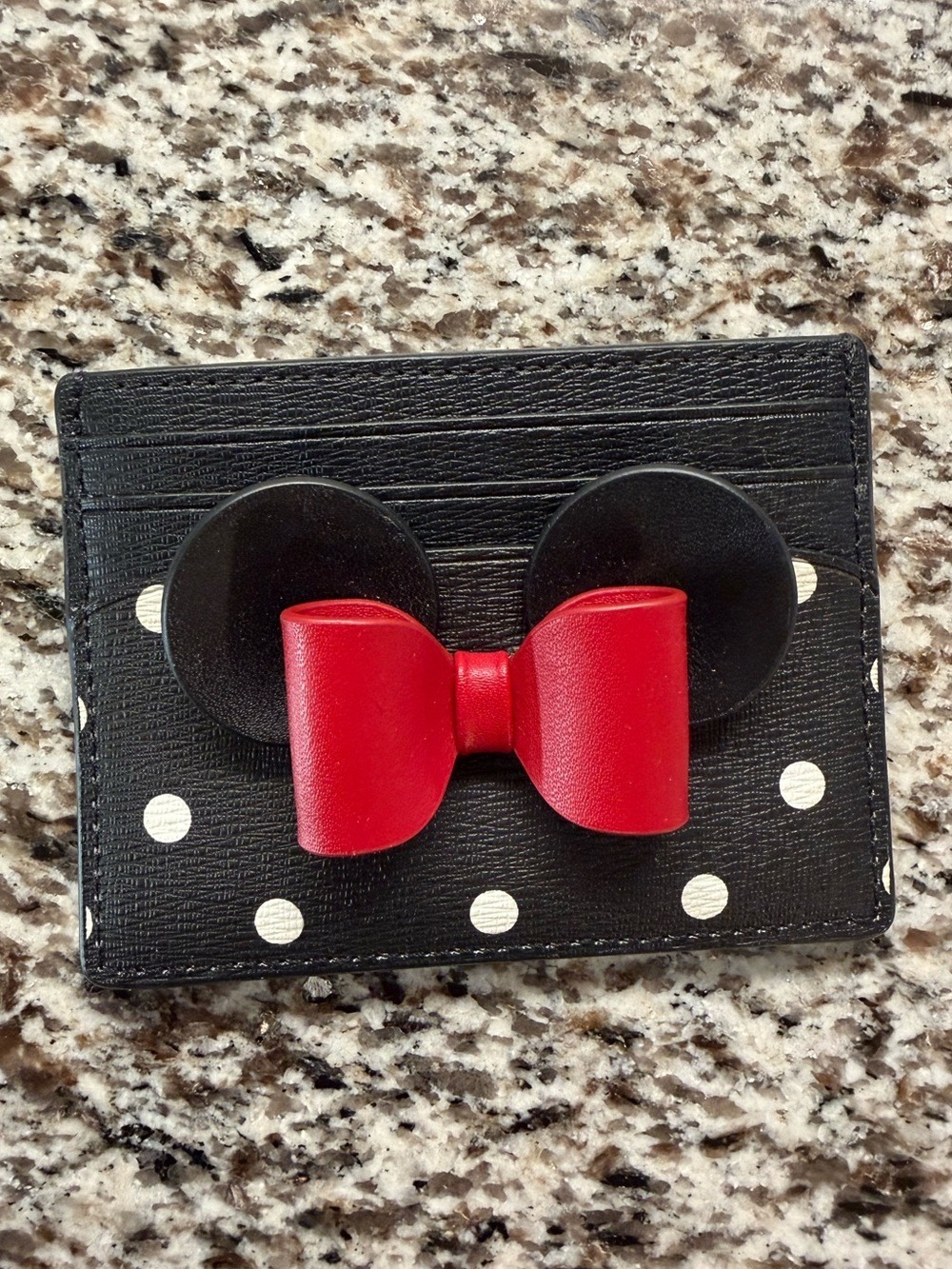 Kate Spade x Disney Minnie Mouse Polka Dot Leather Card Holder Wallet Black - Picture 9 of 10